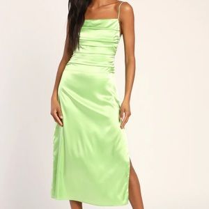 Lulu's Lime Green Satin Midi Slip Dress